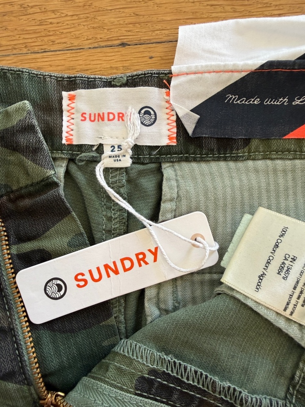 Sundry Le Soleil Green Camo Denim Shorts